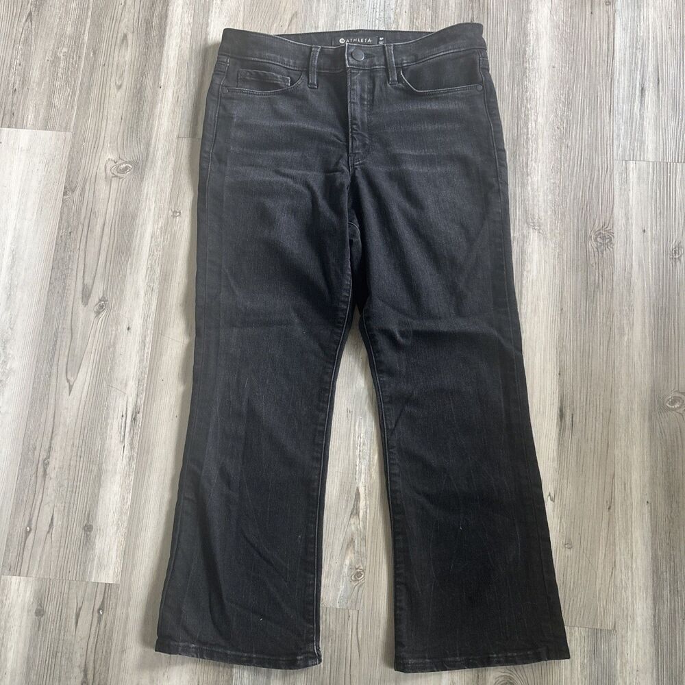 Athleta Sculptek Soft Black Flare Wide Leg Moto Jeans Size 8P